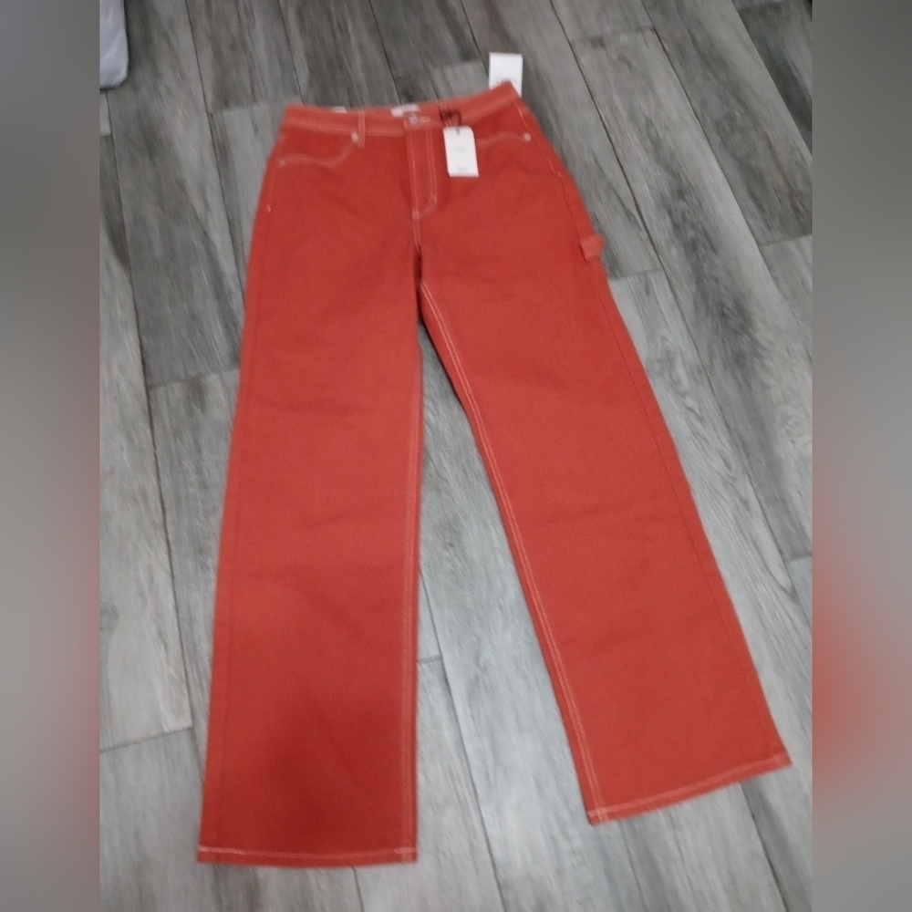 Forever 21 Relaxed fit Straight Leg Dark Orange Denim Cargo pants New 27 Waist